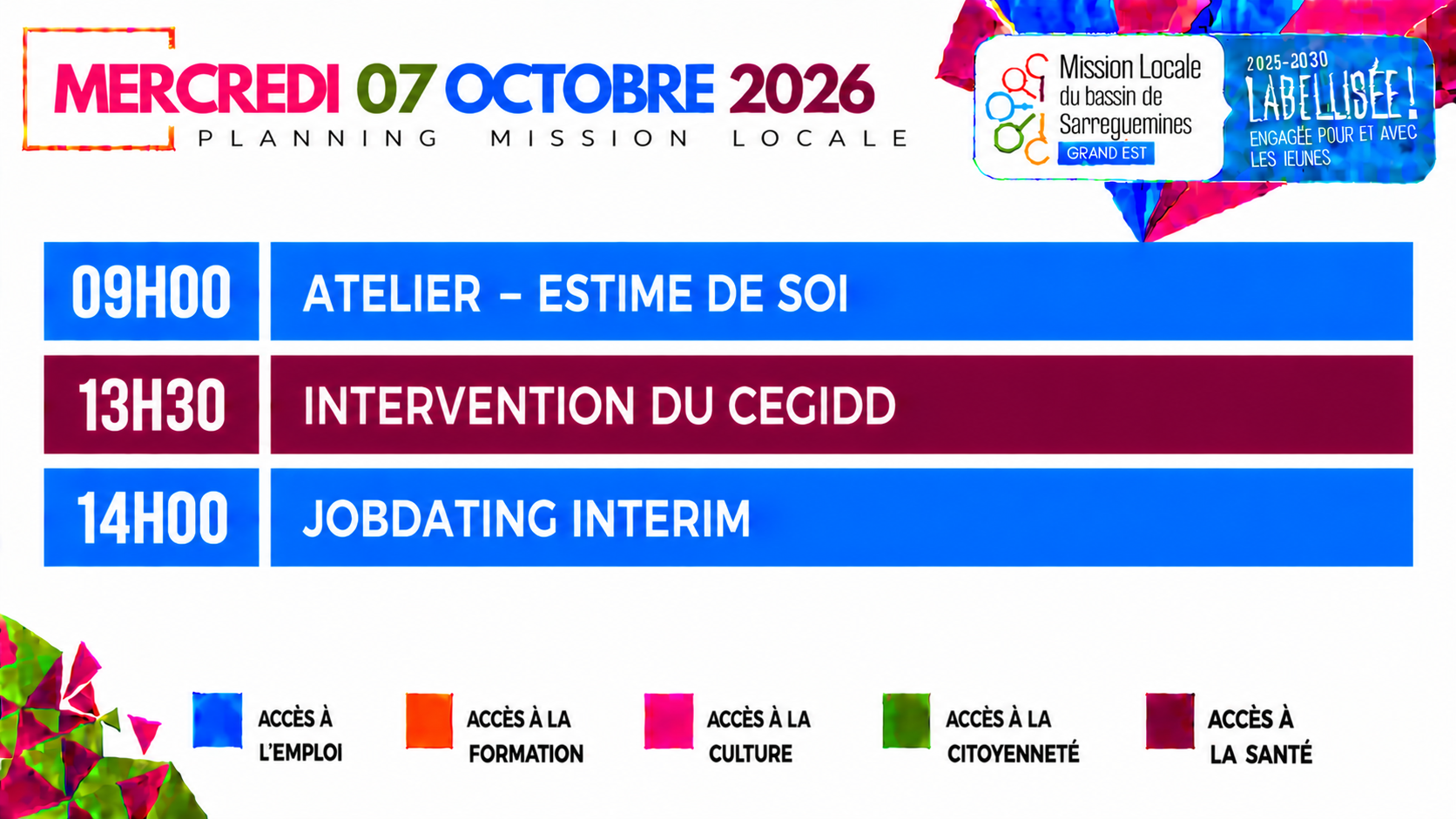 Planning Mission Locale du 7 octobre 2026