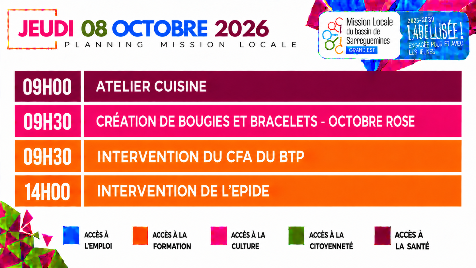 Planning Mission Locale du 8 octobre