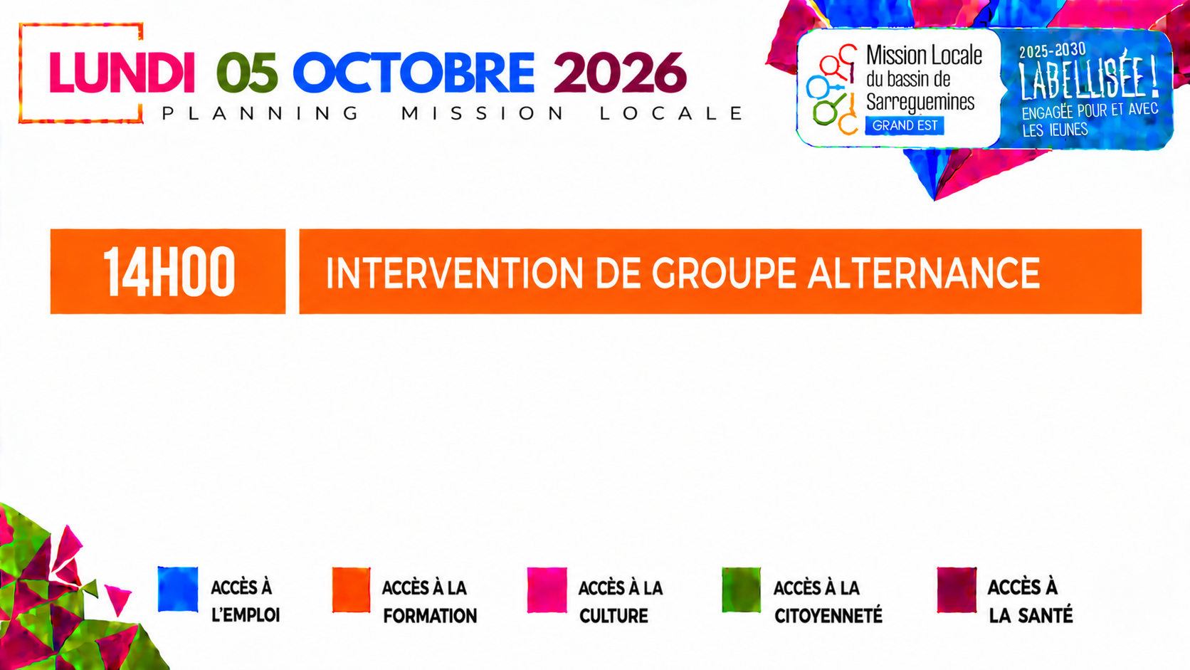 Planning Mission Locale – 5 octobre 2026