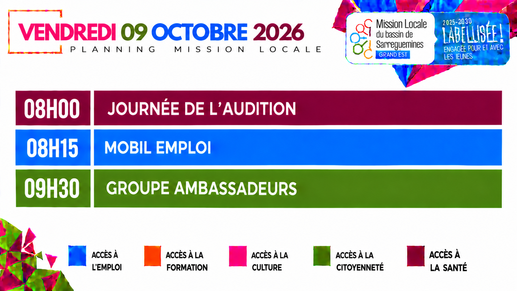 Planning Mission Locale — 9 octobre 2026